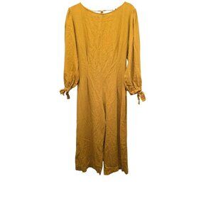 Urban Outfitter Women's M Catherine Linen Muster Yellow Long-Sleeve Jumpsuit